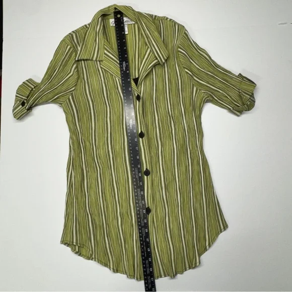 Gloria Lance Green Striped Button-Up Blouse - Picture 9 of 10